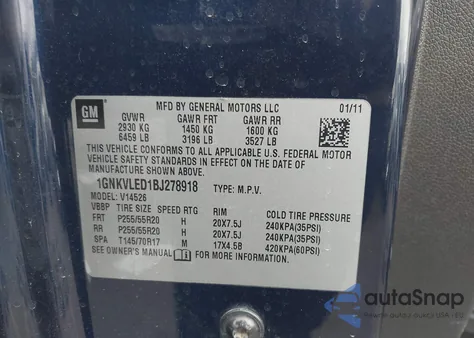 2011 Chevrolet Traverse Ltz z USA, uszkodzony, nr VIN 1GNKVLED1BJ278918